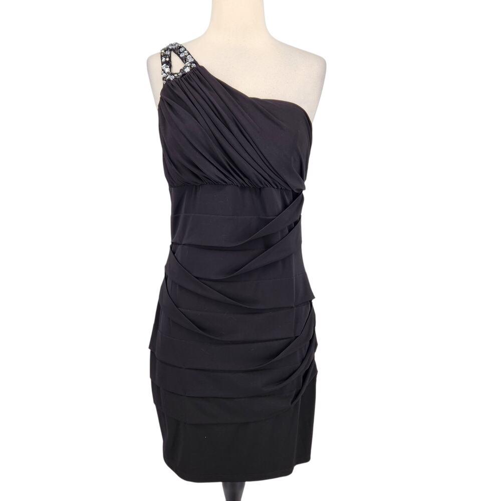 City Triangles One-Shoulder Embellished Stretch Bodycon Black Cocktail Dress